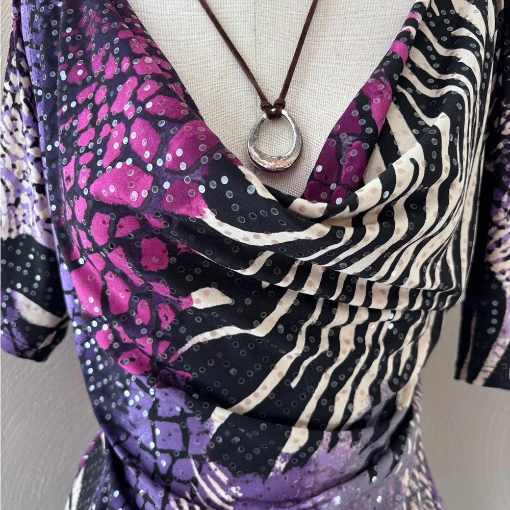 MSK Zebra Cowl Neck Sequin Beaded Top - Picture 2 of 6